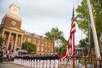 The U.S. Coast Guard Academy Corps of Cadets holds a sunset regimental review in New London, Connecticut.