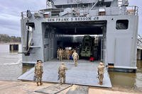 U.S. Army Vessel (USAV) General Frank S. Besson prepares to departs Joint Base Langley-Eustis.