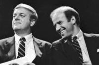 Former Maine Gov. Joseph Brennan enjoys a laugh with U.S. Sen. Joseph Biden