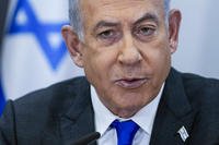 Israeli Prime Minister Benjamin Netanyahu chairs a cabinet meeting at the Kirya military base