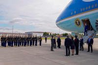 President Joe Biden leaves Air Force One after arriving at Orly airport, south of Paris