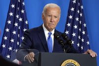 President Joe Biden speaks at a news conference.