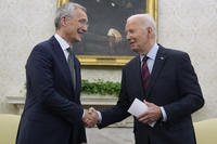 President Joe Biden meets with NATO Secretary General Jens Stoltenberg in the Oval Office