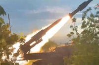 Russian Army Buk-2M self-propelled, medium-range surface-to-air missile system fires