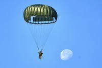 Parachutists jump over Ginkel Heath Netherlands.