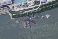 what appears to be a sunken Chinese submarine at a shipyard near Wuhan, China