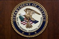 The seal of the Department of Justice, Aug. 1, 2023, at the Department of Justice in Washington.