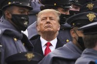 President Donald Trump watches the 121st Army-Navy Football Game