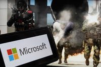 Logo for Microsoft, and a scene from Activision &quot;Call of Duty - Modern Warfare&quot;