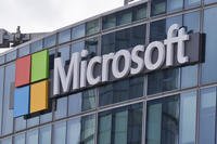 This April 12, 2016, file photo shows the Microsoft logo in Issy-les-Moulineaux, outside Paris