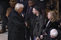 President-elect Donald Trump shakes hands with Ukraine's President Volodymyr Zelenskyy