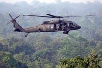A U.S. Army Black Hawk helicopter flies during Super Garuda Shield 2022