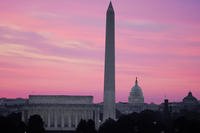 The skyline of Washington, D.C., including the Washington Monument, the Lincoln Memorial and the U.S. Capitol.