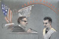 Massachusetts Air National Guardsman Jack Teixeira, right, appears in U.S. District Court