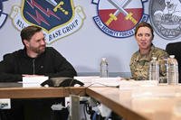 Vice President JD Vance, left, listens to Col. Susan Meyers, right, during a briefing at Pituffik Space Base in Greenland.
