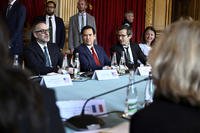 US Secretary of State Marco Rubio, center, and Germany's Political Director of the Ministry of Foreign Affairs Gunter Sautter