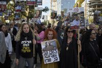 People gather in a protest demanding the immediate release of hostages held by Hamas in the Gaza Strip
