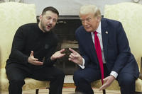 President Donald Trump meets with Ukrainian President Volodymyr Zelenskyy.