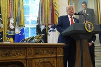 President Donald Trump speaks before Steve Witkoff is sworn as special envoy during a ceremony