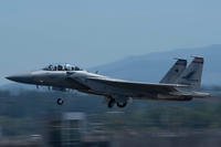 An F-15EX Eagle II, assigned to the 142nd Wing, takes off during the official unveiling ceremony for the new fighter jet at the Portland Air National Guard Base, Oregon.