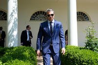 Defense Secretary Pete Hegseth attends a National Day of Prayer event with President Donald Trump in the Rose Garden at the White House in Washington, D.C.
