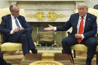 President Donald Trump meets Germany's Chancellor Friedrich