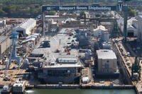 USS Enterprise, the oldest nuclear-powered aircraft carrier, is in dry dock at Newport News Shipbuilding in Newport News, Va.