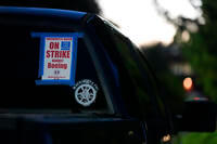 Strike sign in the parking lot of Boeing in Renton, Wash.