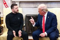 Ukrainian President Volodymyr Zelensky talks with President Trump