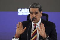 President Nicolas Maduro gives a press conference in Caracas, Venezuela.