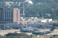U.S. Air Force transport aircrafts are seen on the tarmac at Ramstein Air Base, in Germany.