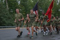 Lieutenant General Karsten "Hazel" Heckl leads the Combat Development and Integration and Marine Corps Warfighting Lab Marines and sailors on a farewell run, Aug. 8, 2024, aboard Marine Corps Base Quantico, Virginia. (Matthew Krogull)