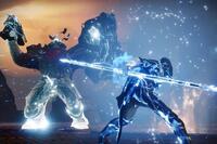 Destiny 2 Hunter using the Arc Staff Super against a Taken Phalanx