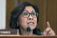 Rep. Norma Torres, D-Calif., addresses a witness appearing before the Committee on House Administration during a hearing about noncitizen voting in U.S. elections on Capitol Hill, Thursday, May 16, 2024 in Washington. (AP Photo/John McDonnell)