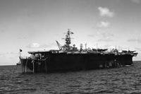 In this July 1946 file photo is the USS Independence near Bikini Atoll. Scientists have rediscovered a mostly intact World War II aircraft carrier the U.S. Navy scuttled off the Northern California coast decades ago. (AP Photo/Clarence Hamm, File)