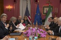 In this file photo dated March 19, 2015, US Secretary of State John Kerry holds a negotiation meeting with Iran's Foreign Minister Javad Zarif over Iran's nuclear program, in Lausanne, Switzerland. (AP Photo/Brian Snyder)