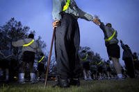 Soldiers assigned to a Warrior Transition Brigade take part in morning physical training. Army photo