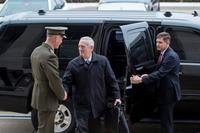 Secretary of Defense James Mattis greets U.S. Marine Corps Gen. Joseph Dunford, chairman of the Joint Chiefs of Staff, after arriving at the Pentagon in Washington, D.C., Jan. 21, 2017. (Pentagon photo/Brigitte N. Brantley)