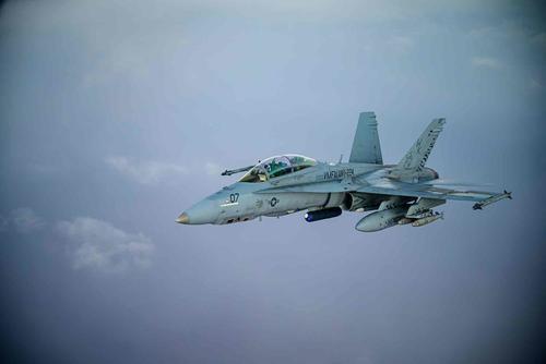 A U.S. Marine Corp F/A-18D Hornet aircraft