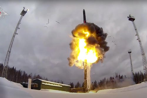 Yars intercontinental ballistic missile being launched in Russia