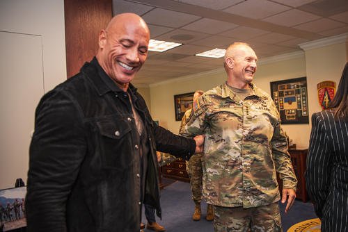Dwayne ‘The Rock’ Johnson visits with service members at the Pentagon in Arlington, Virginia.