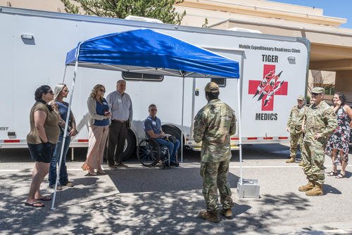 Medical providers in Albuquerque attend a brief about the 377th Medical Group’s Mobile Expeditionary Readiness Clinic during a Kirtland Air Force Base Provider Open House at Kirtland Air Force Base, N.M.