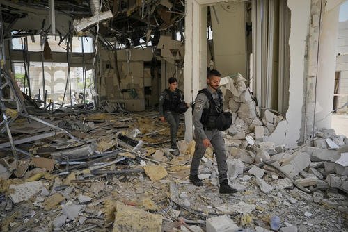 Building hit by a missile launched from Iran, in Petah Tikva, Israel