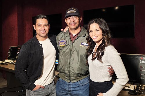 Michael Smith, Wilmer Valderrama, and Katrina Law posed on the NCIS MTAC set following scene discussions. December 11, 2025.